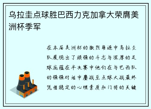 乌拉圭点球胜巴西力克加拿大荣膺美洲杯季军