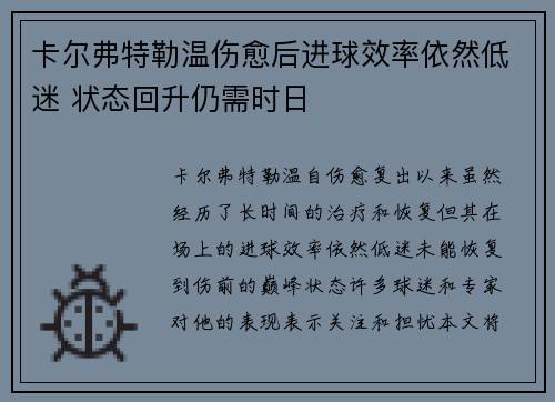 卡尔弗特勒温伤愈后进球效率依然低迷 状态回升仍需时日 卡尔弗特勒温伤愈后进球效率依然低迷 状态回升仍需时日